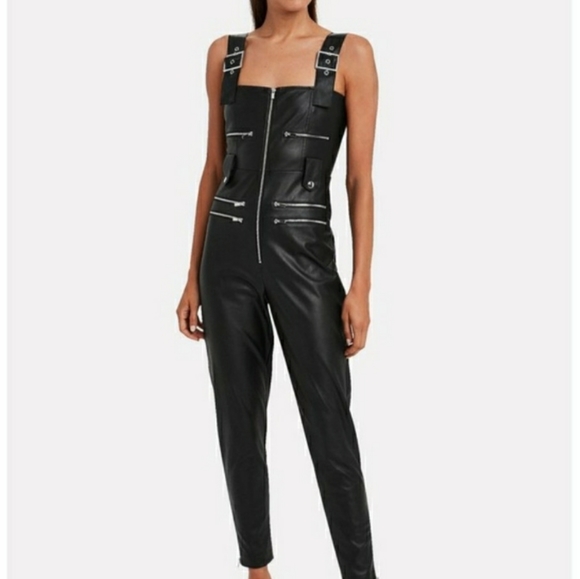 NWT WE WORE WHAT BLACK MOTO LEATHER OVERALLS - Picture 9 of 14